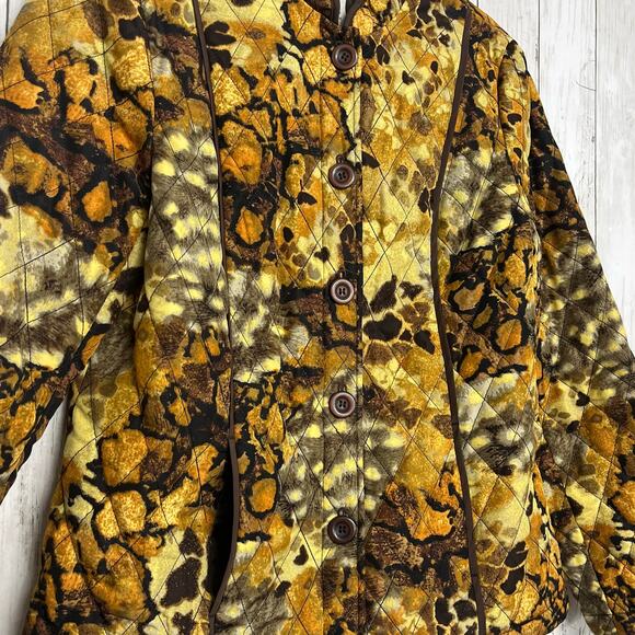Requirements Lined Quilted Gold Brown Animal Abstract Print Button Jacket Medium - Picture 3 of 10